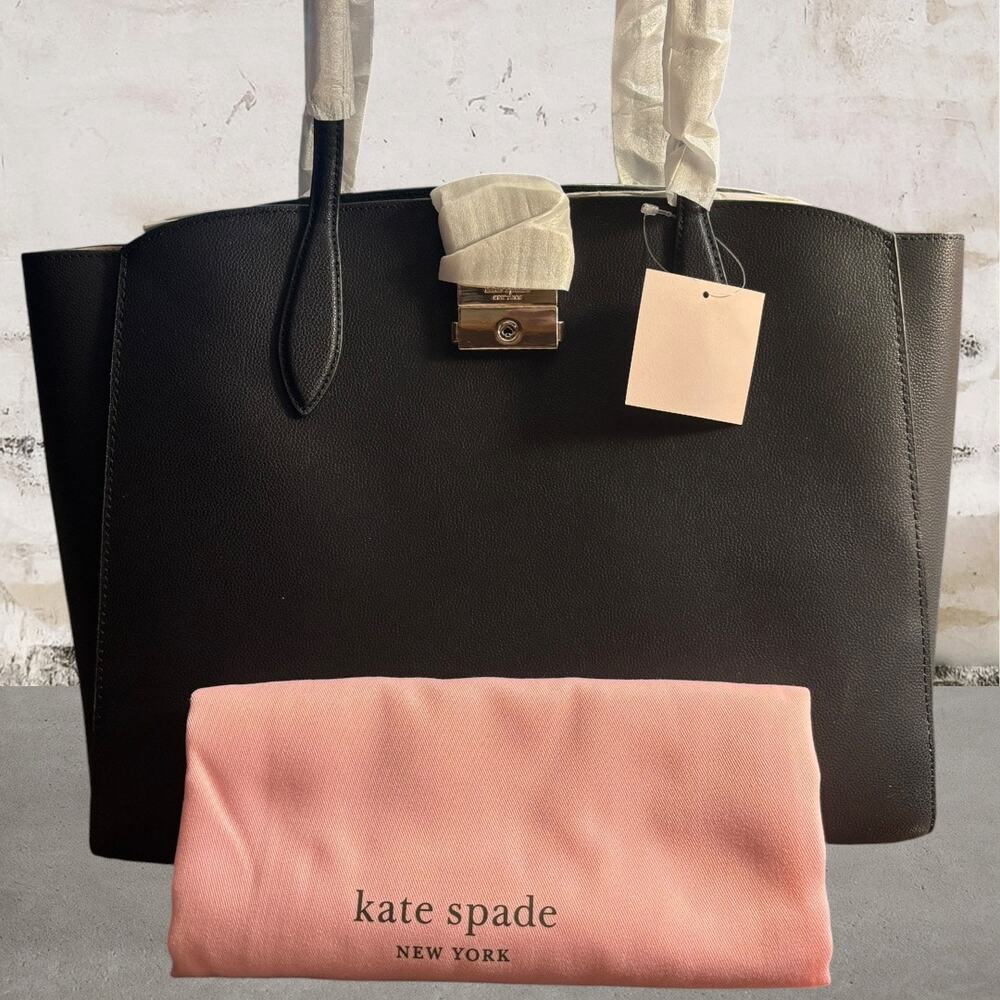 Kate Spade $389 Voyage Large Work Black Leather Tote Bag + Dust Bag NWT